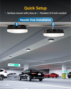 Installation is easy. Surface mount with J-Box or pendant with 3/4" conduit.