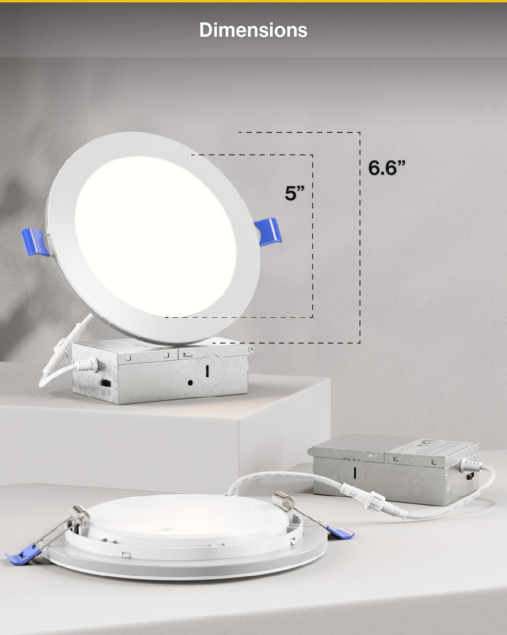 Recessed LED Lighting, 6 Inch, Night Light, Slim, Wafer Thin, Selectable CCT, 1500 Lumens