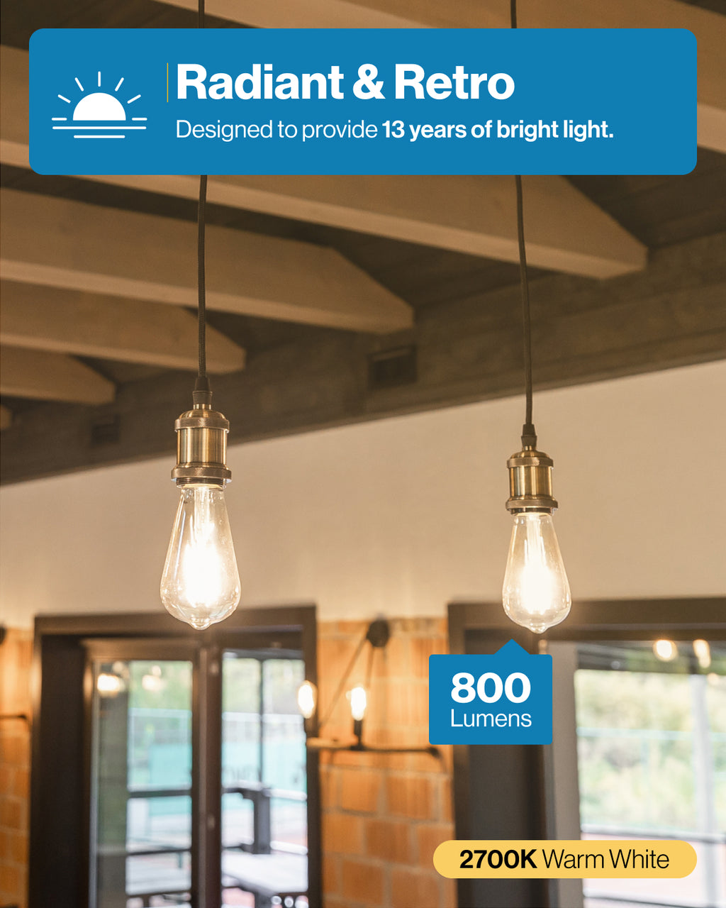 ST64 LED Bulb, Filament, 800 Lumens