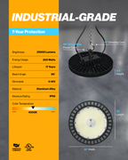 UFO High Bay 200W LED Fixture, 29000 Lumens