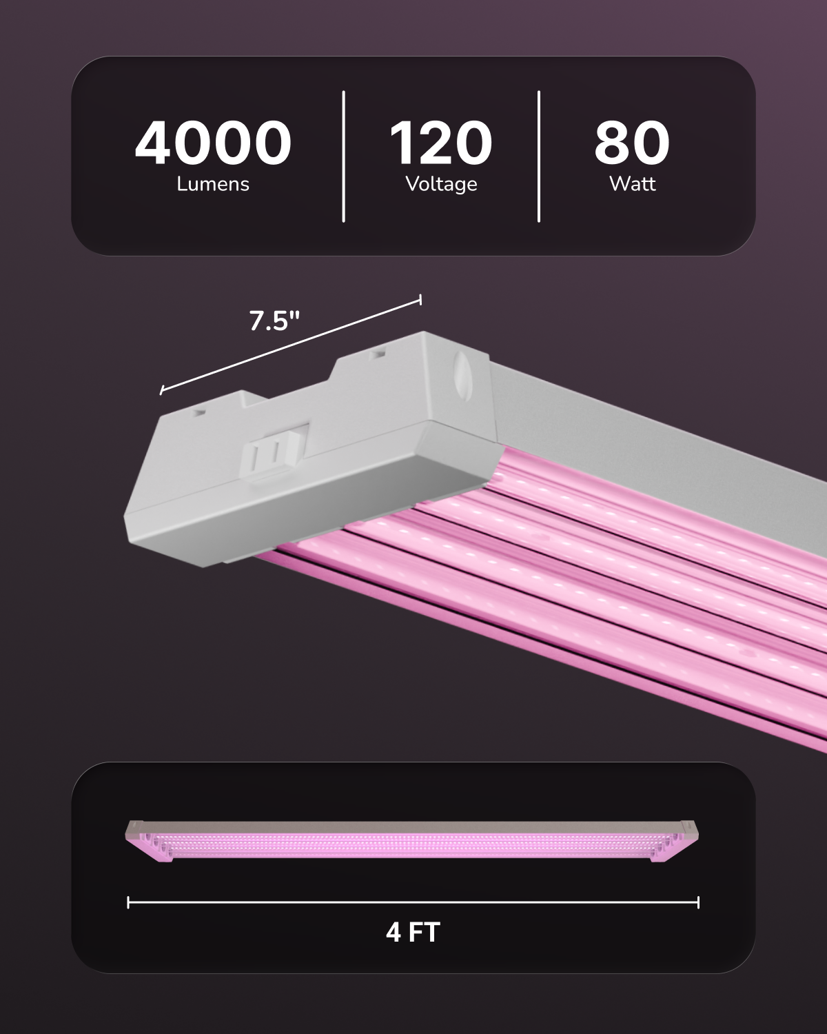 4 foot full spectrum led grow light bulbs Sunco Grow Lights For Indoor Plants Led, 4FT Grow Light For Greenhouse, 80W, Full Spectrum, Integrated Suspended Fixture, Linkable, Plug in, For