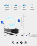 Recessed LED Lighting, 4 Inch, Slim, Selectable CCT, 650 Lumens