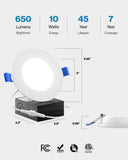 Recessed LED Lighting, 4 Inch, Slim, Wafer Thin, Smooth Trim, 650 Lumens