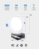 Recessed LED Lighting, 6 Inch, Slim, Wafer Thin, Baffle Trim, 850 Lumens