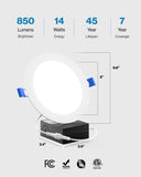 Recessed LED Lighting, 6 Inch, Slim, Wafer Thin, Smooth Trim, 850 Lumens