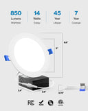 Recessed LED Lighting, 6 Inch, Slim, Wafer Thin, Smooth Trim, 850 Lumens