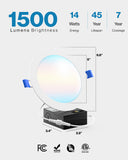 Recessed LED Lighting, 6 Inch, High Lumen Slim, Wafer Thin, Smooth Trim, Selectable CCT, 1500 Lumens