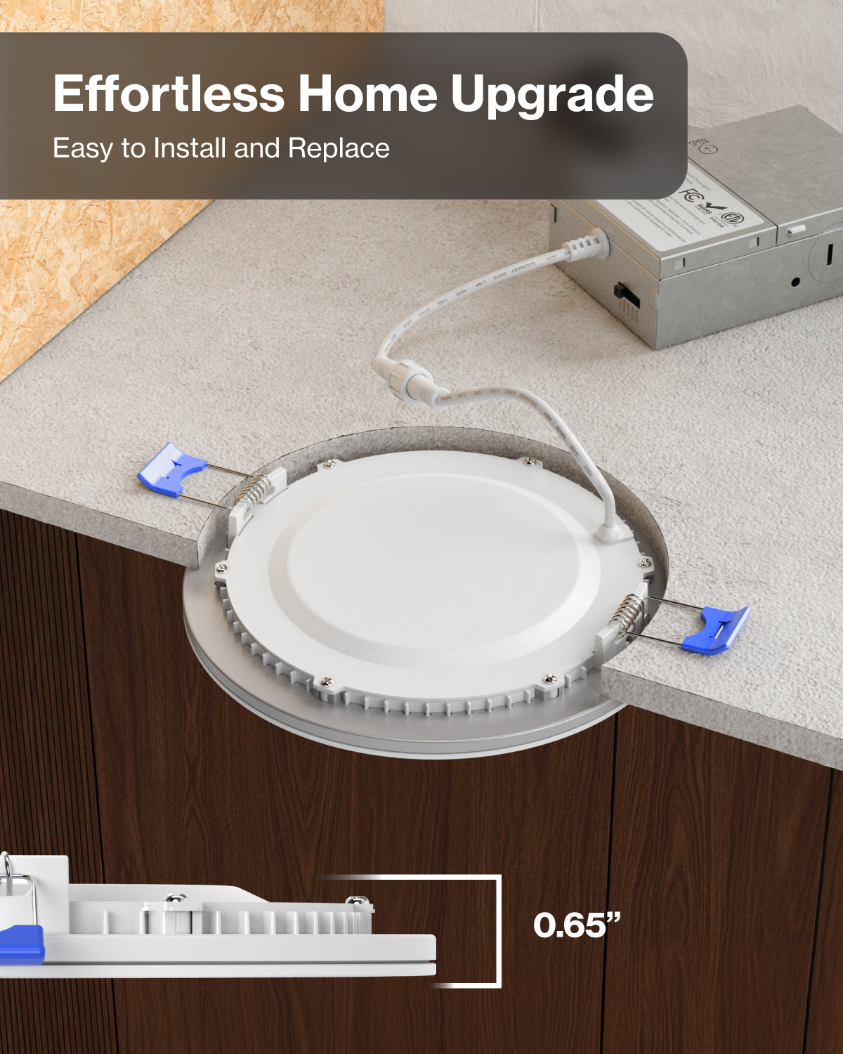 Recessed LED Lighting, 6 Inch, Smart Night Light Slim, Wafer Thin, Smooth Trim, Selectable CCT, 1100 Lumens