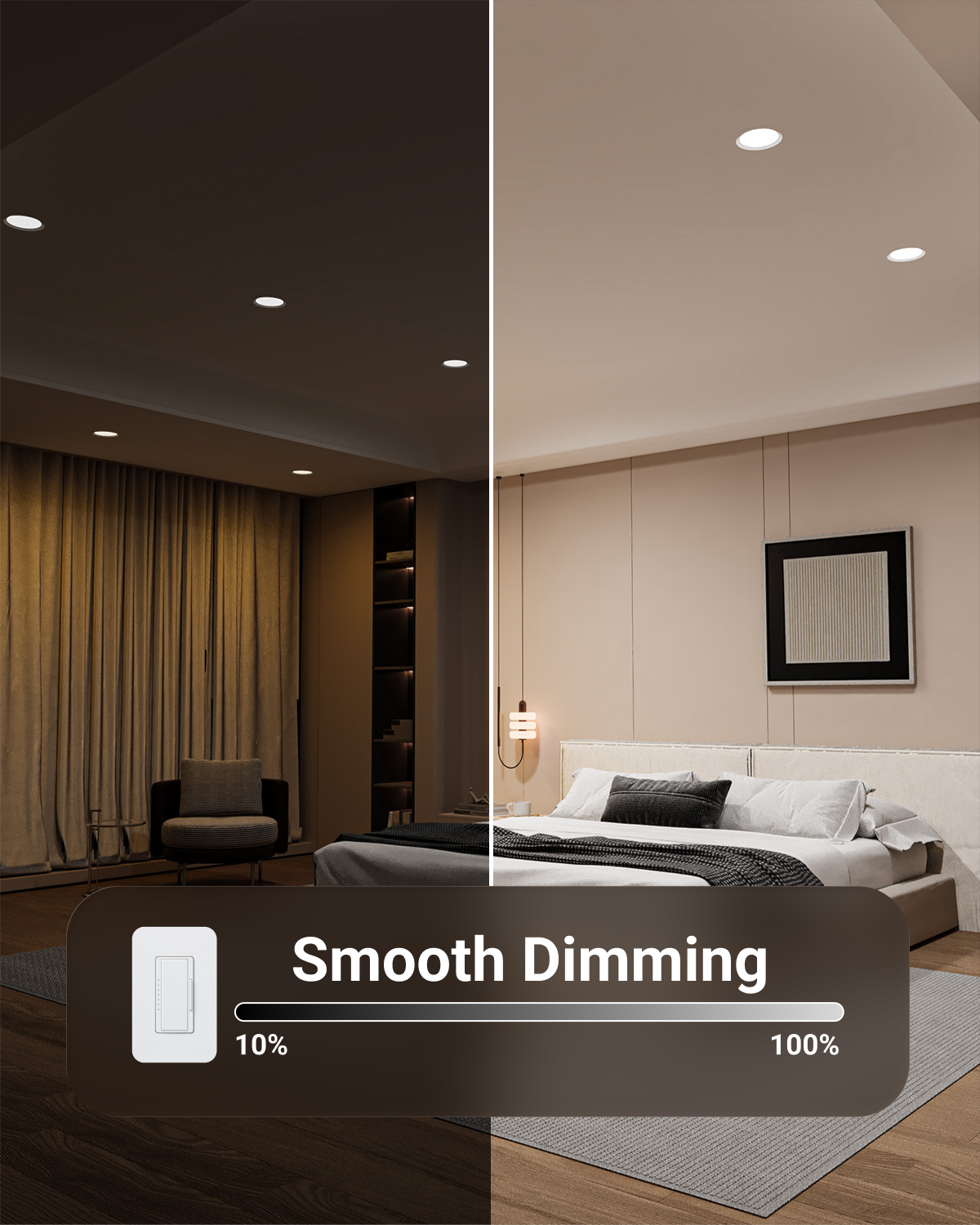 Recessed LED Lighting, 6 Inch, Slim, Baffle Trim, Selectable CCT, 1200 Lumens