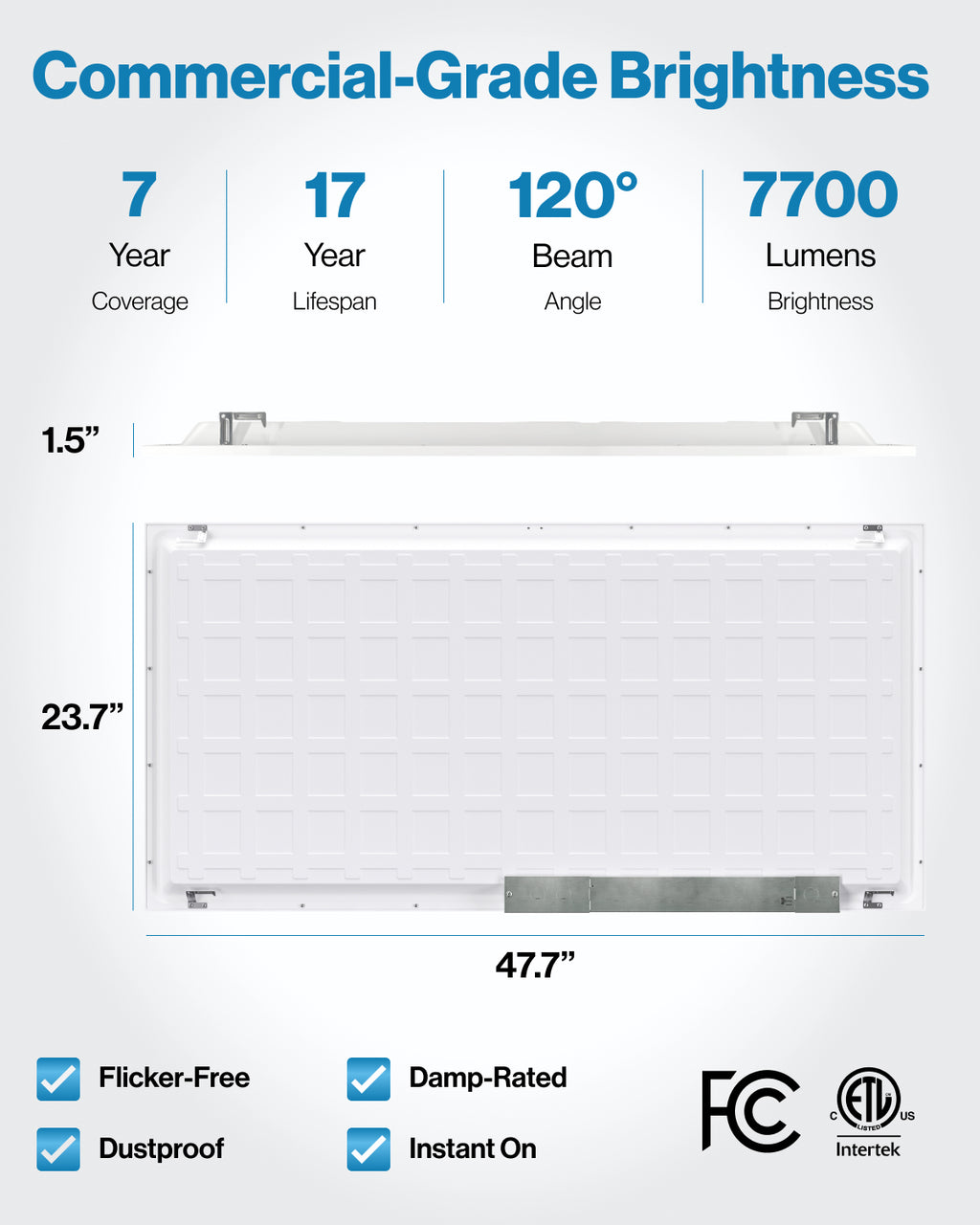 LED Ceiling Panel Light, 60W/50W/40W, 2x4, Selectable Wattage & CCT, 7700 Lumens