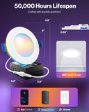 Recessed LED Lighting, 4 Inch, Smart Night Light Slim, Wafer Thin, Smooth Trim, Selectable CCT, 900 Lumens