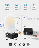 Recessed LED Lighting, 6 Inch, Slim, Baffle Trim, Selectable CCT, 850 Lumens