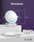 Recessed LED Lighting, 6 Inch, Smart Night Light Slim, Wafer Thin, Smooth Trim, Selectable CCT, 1100 Lumens