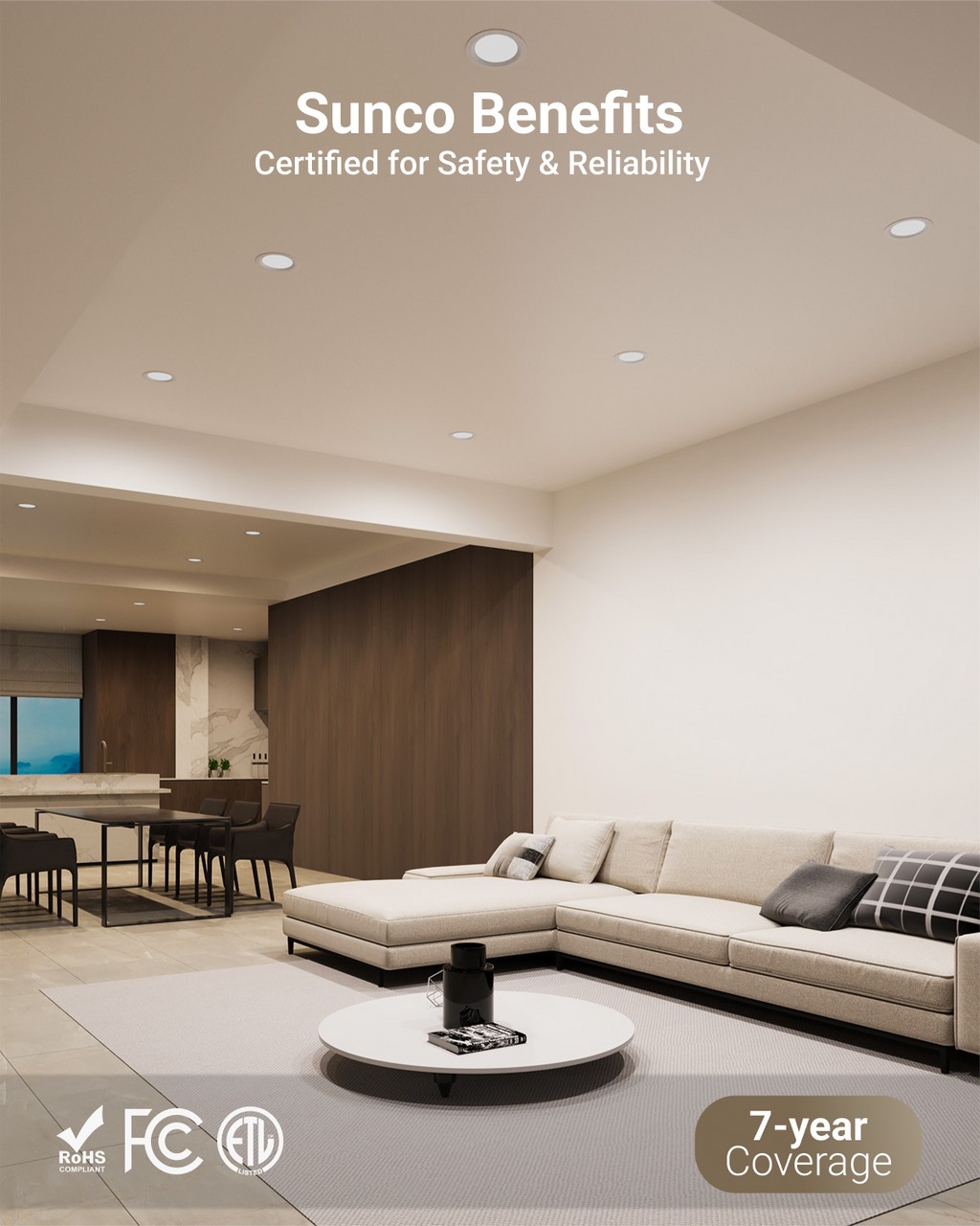 Recessed LED Lighting, 6 Inch, Slim, Baffle Trim, Selectable CCT, 1200 Lumens