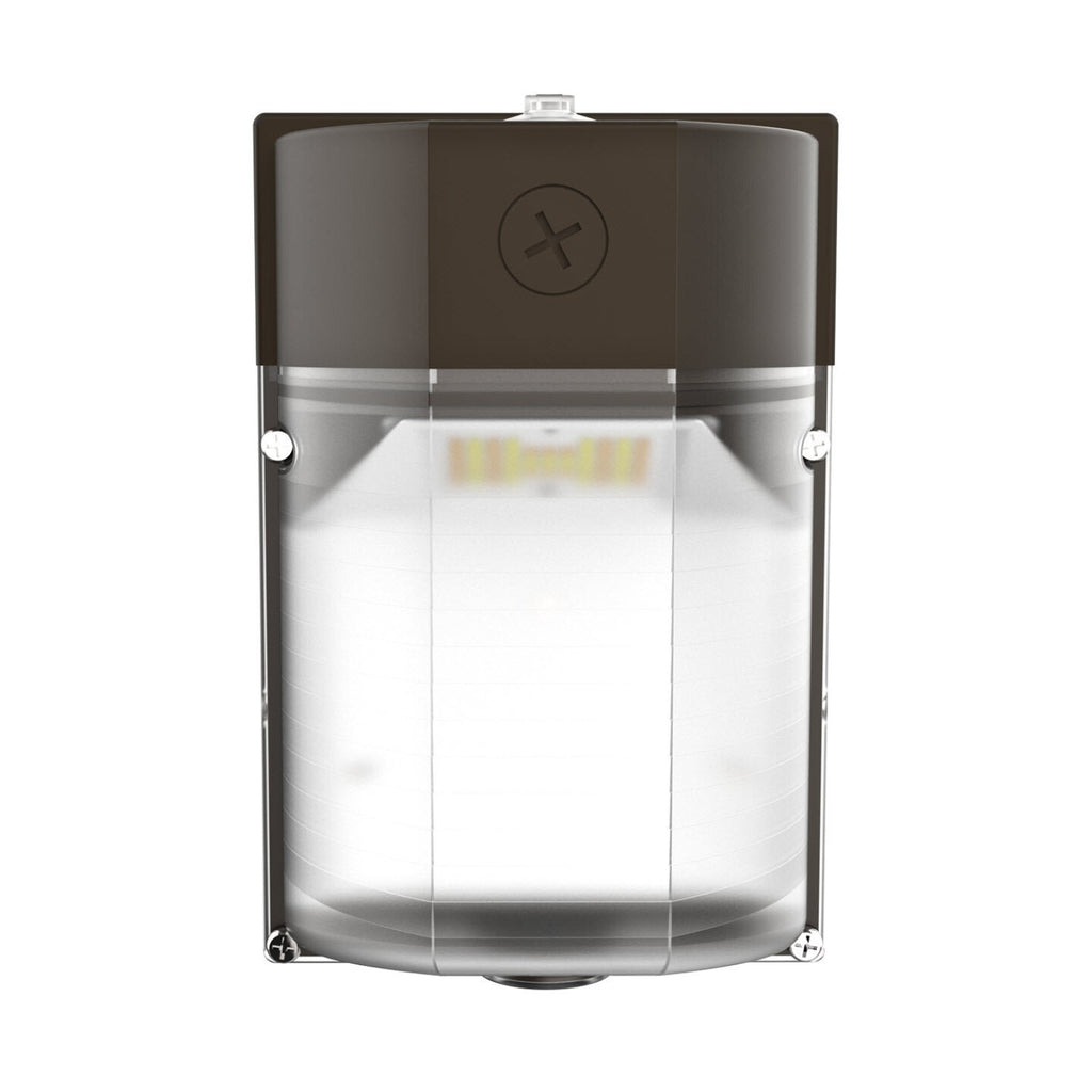 LED Mini Wall Pack, 25W/15W/10W/8W, Dusk to Dawn Photocell, Bronze, Selectable Wattage & CCT, 3400 Lumens
