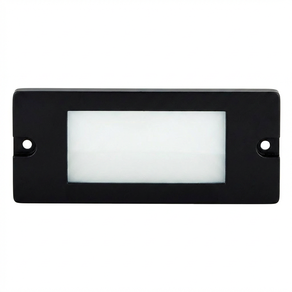 Aluminum lensed backless box step light in Black finish