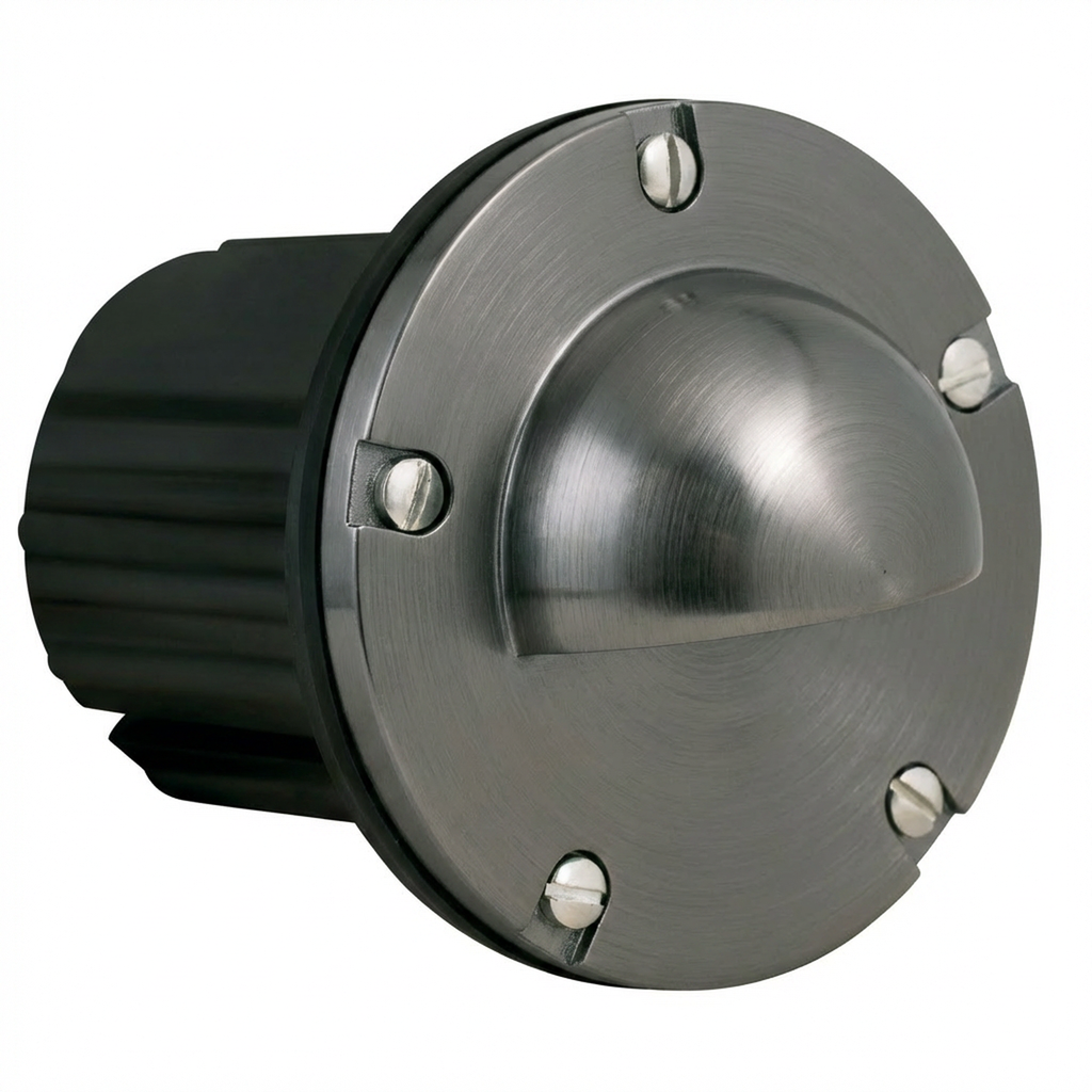Brass Half-Moon step light in Gun Metal, front view