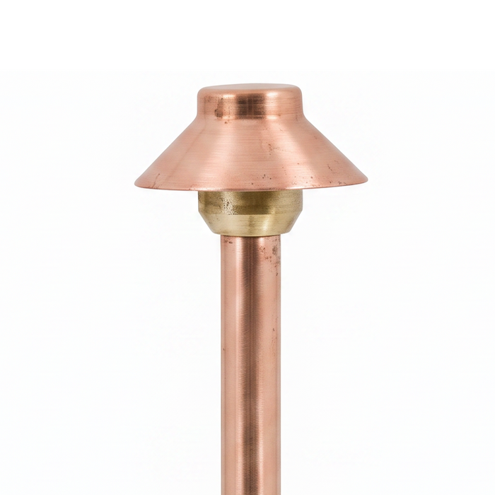 Close-up of 3.5 Inch Umbrella Path Light in Raw Copper