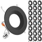 Large hero black retrofit downlight plus 24 smaller duplicates along the right side with E26 adapters.