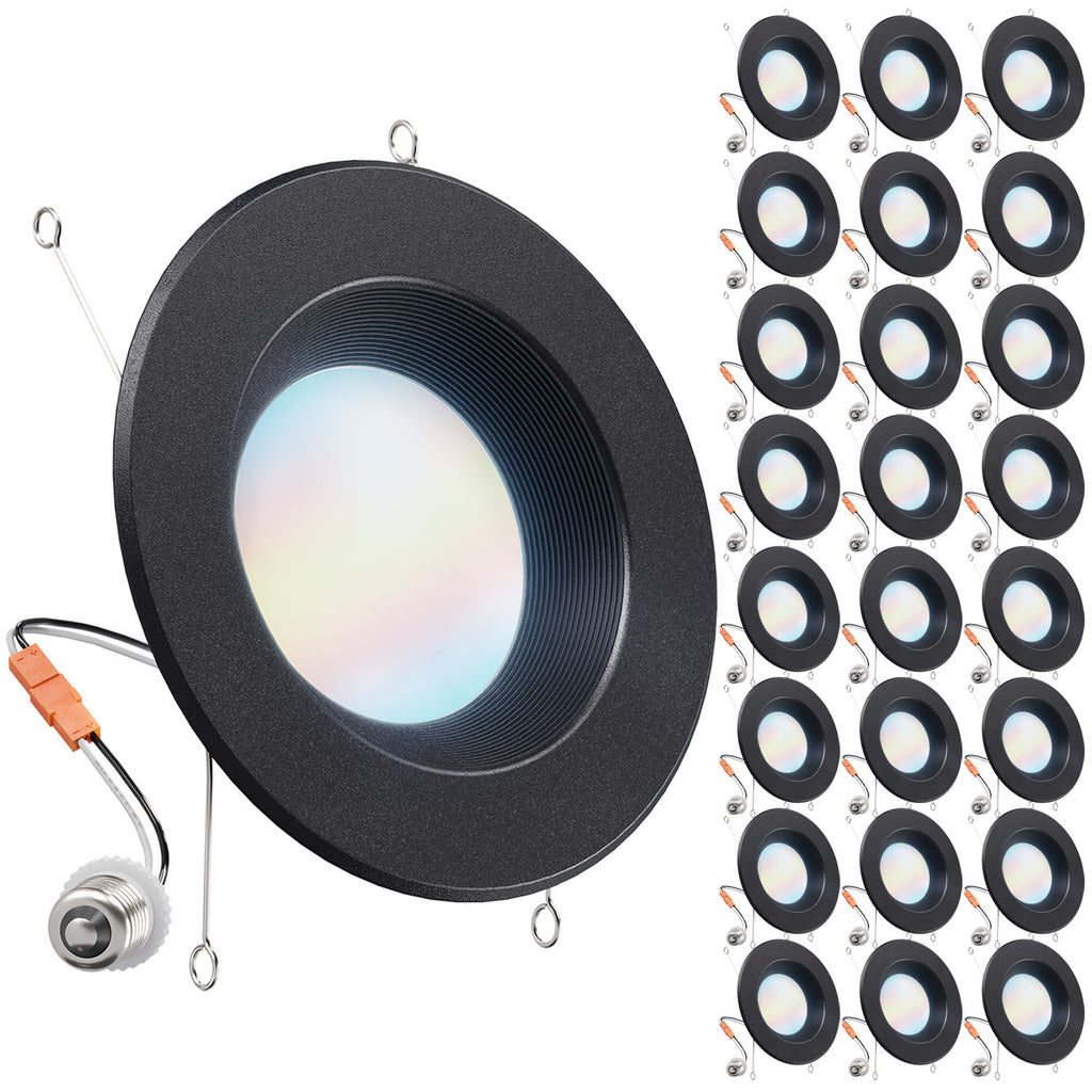 Large hero glowing black retrofit downlight plus 24 smaller duplicates along the right side.
