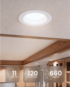 Recessed LED Retrofit Lighting, 4 Inch, Baffle, Selectable CCT, 660 Lumens