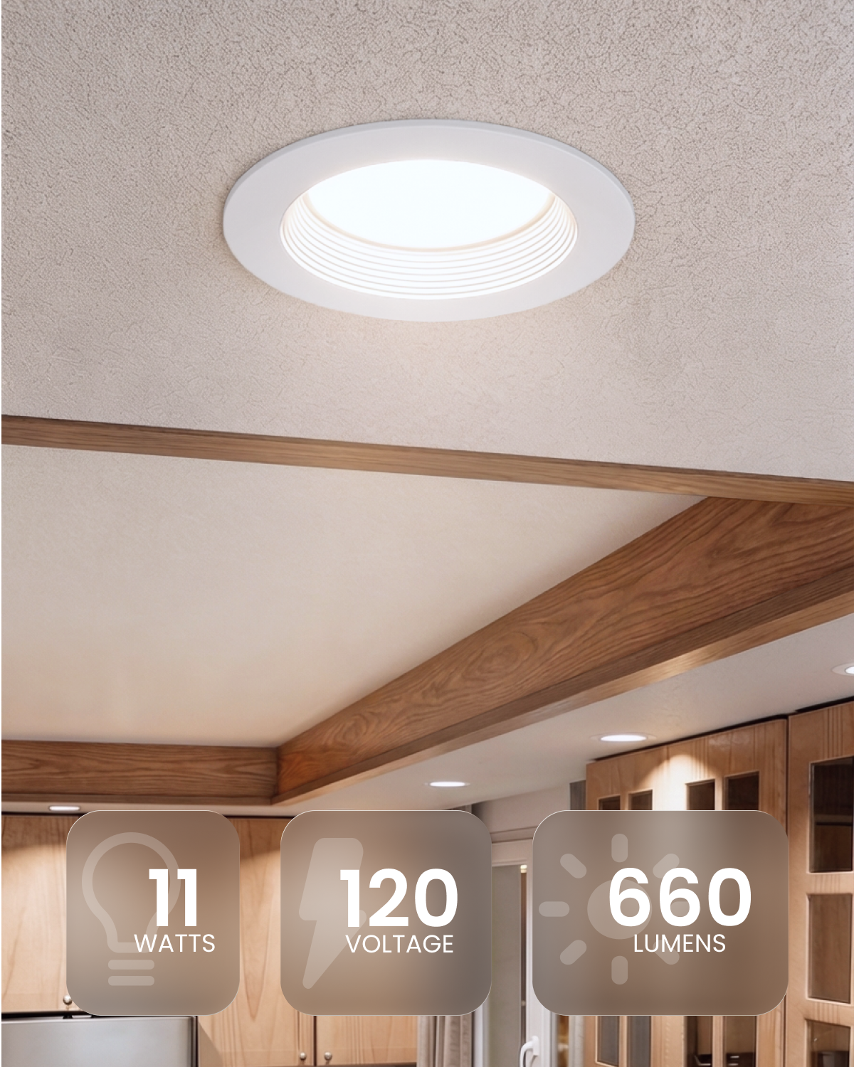 Recessed LED Retrofit Lighting, 4 Inch, Baffle, Selectable CCT, 660 Lumens