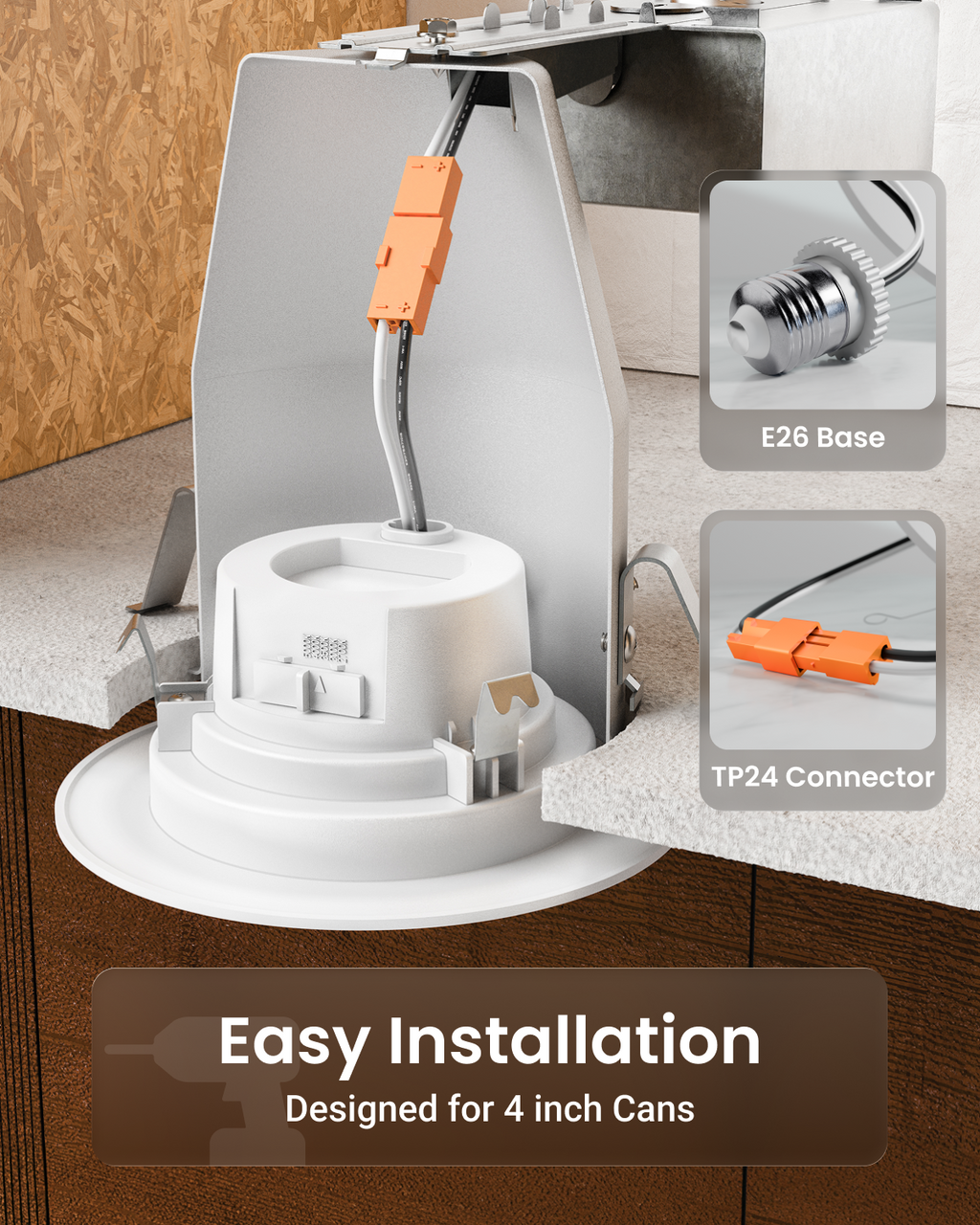 Recessed LED Retrofit Lighting, 4 Inch, Baffle, Selectable CCT, 660 Lumens