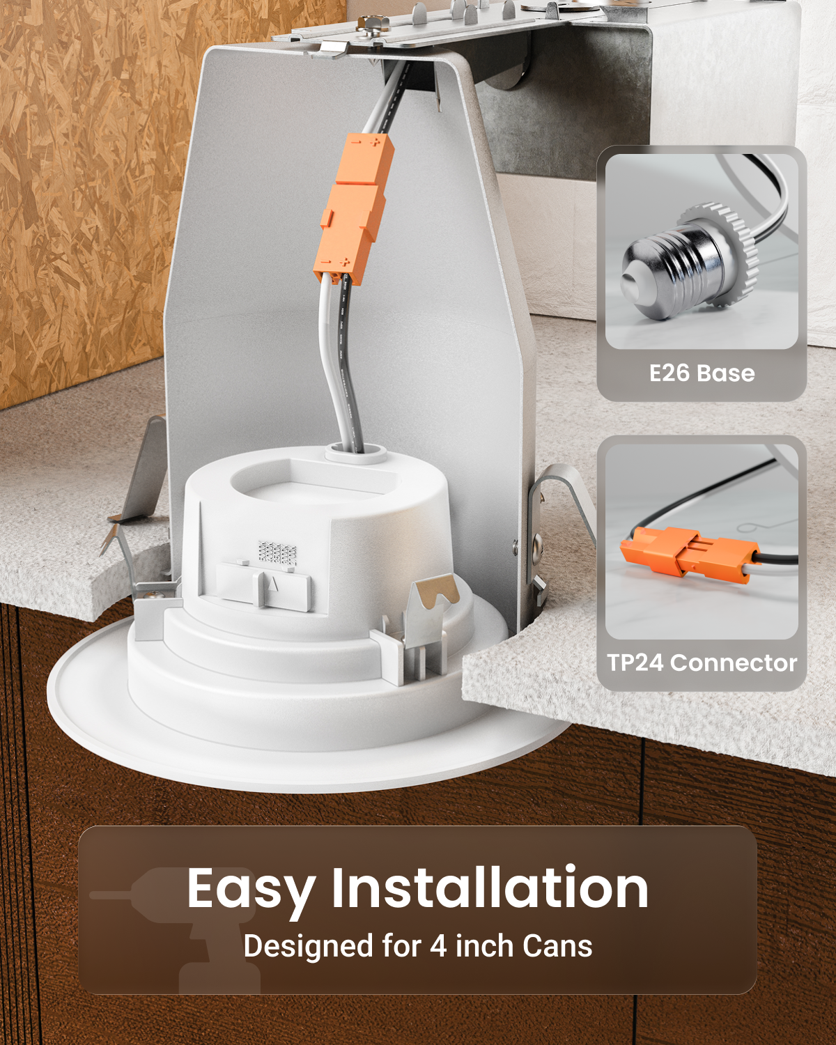 Recessed LED Retrofit Lighting, 4 Inch, Baffle, Selectable CCT, 660 Lumens