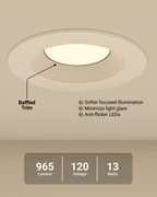 Recessed LED Retrofit Lighting, 5/6 Inch, Baffle, Selectable CCT, 965 Lumens