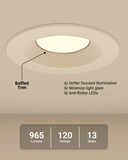 Recessed LED Retrofit Lighting, 5/6 Inch, Baffle, Selectable CCT, 965 Lumens