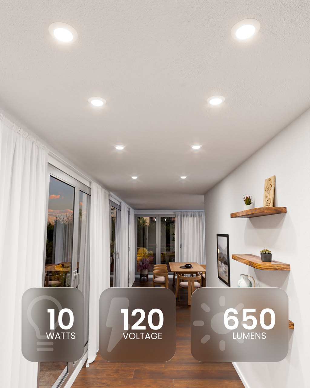 Recessed LED Lighting, 4 Inch, Disk Downlight, 10W, Selectable CCT, 650 Lumens