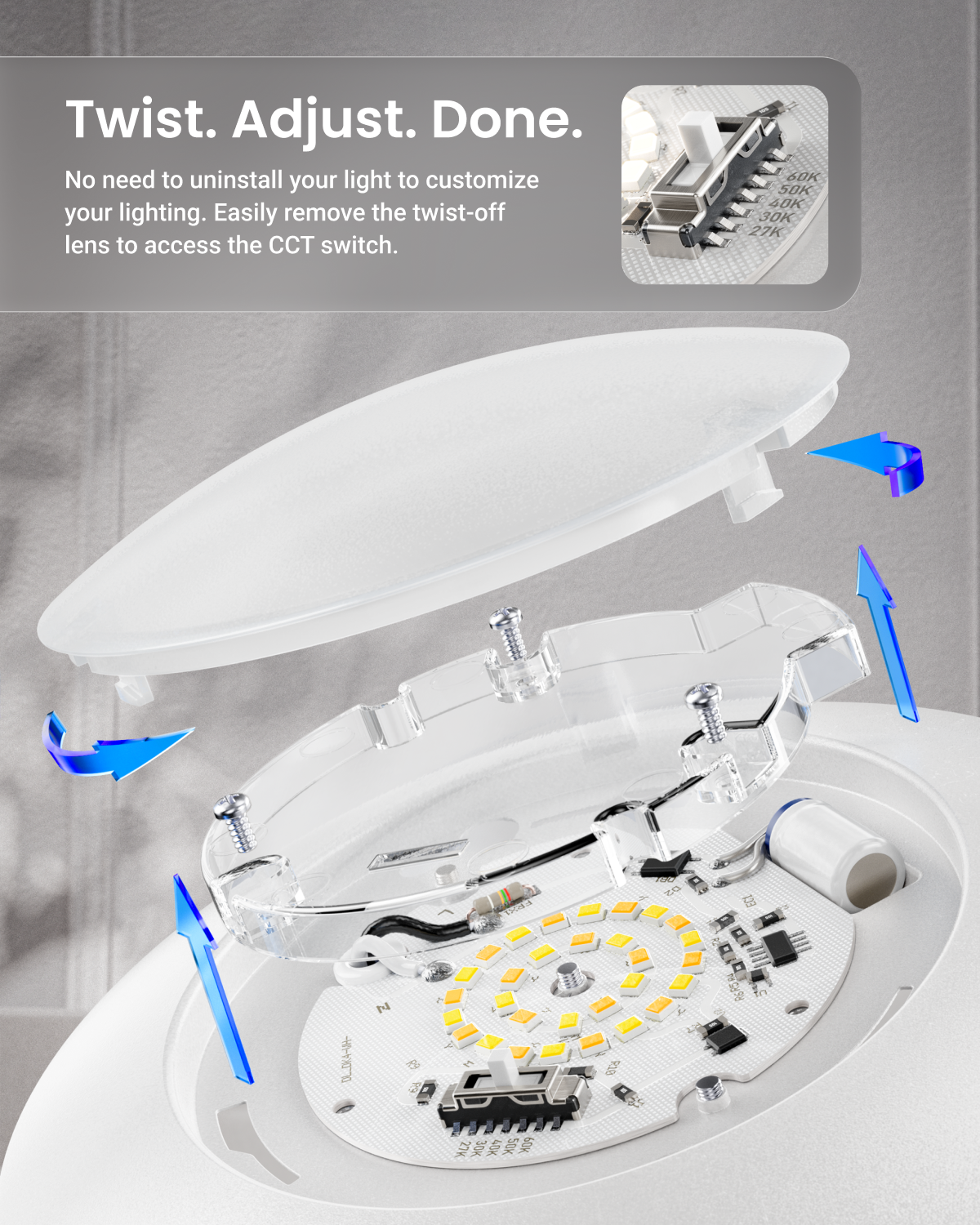 Recessed LED Lighting, 4 Inch, Disk Downlight, 10W, Selectable CCT, 650 Lumens