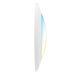 Low profile 4 inch white LED disk light side view. Smooth trim ring and domed lens highlight the ultra thin design.