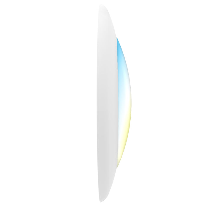 Low profile 4 inch white LED disk light side view. Smooth trim ring and domed lens highlight the ultra thin design.