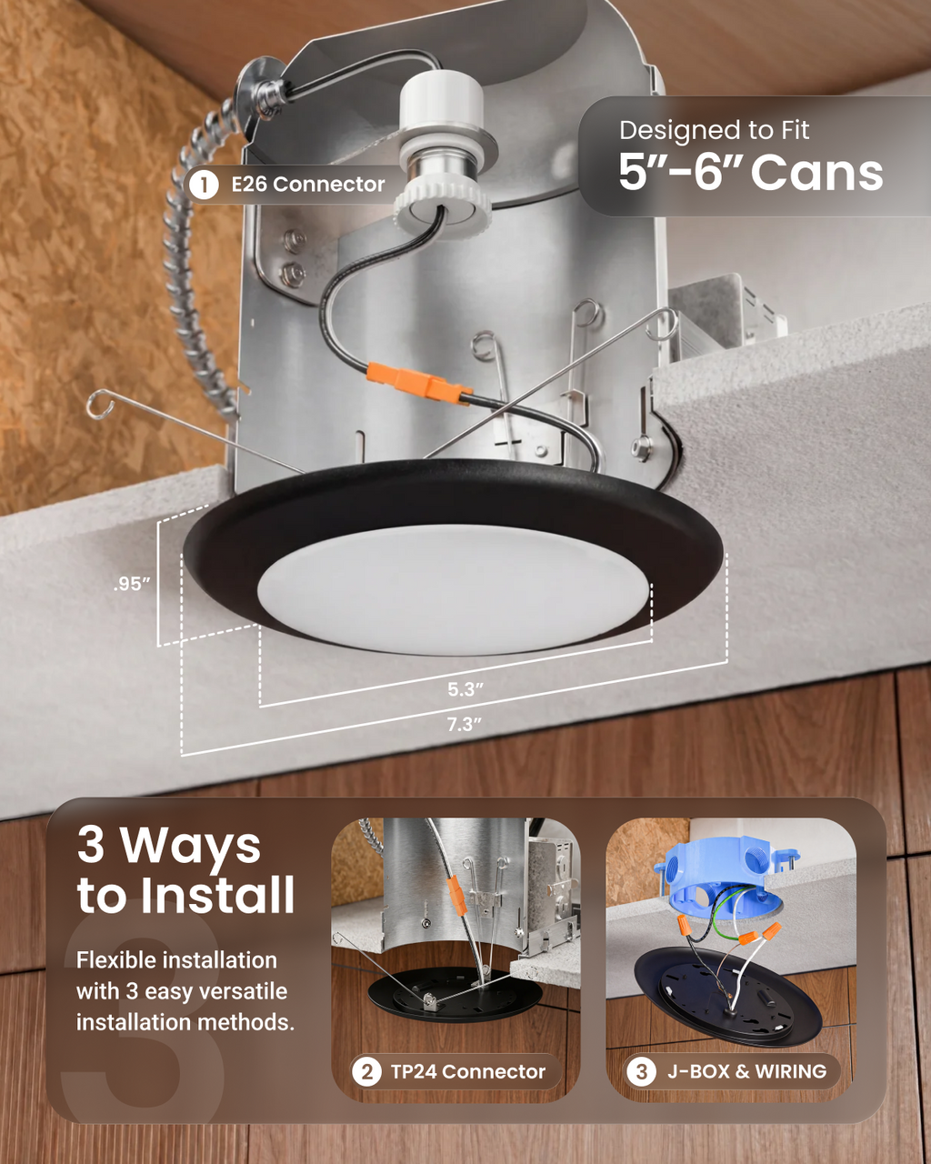 Recessed LED Lighting, 5/6 Inch, Black Disk Downlight, 15W, 1050 Lumens
