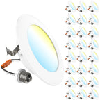 White retrofit downlight with spring clips, orange connector, and E26 adapter; 24 units arranged at right