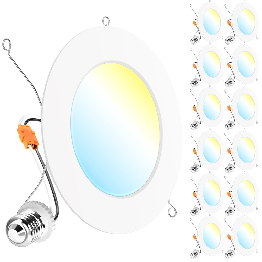 Recessed LED Retrofit Lighting, 6 Inch, Flat Smooth, Selectable CCT, 1200 Lumens