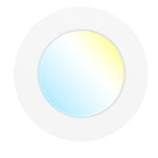 Front view of a white recessed retrofit LED downlight with smooth trim and diffused lens
