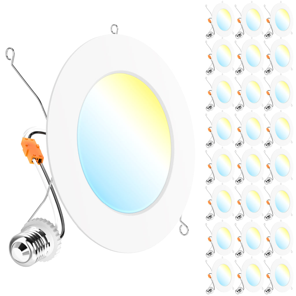 Recessed LED Retrofit Lighting, 6 Inch, Flat Smooth, Selectable CCT, 1200 Lumens