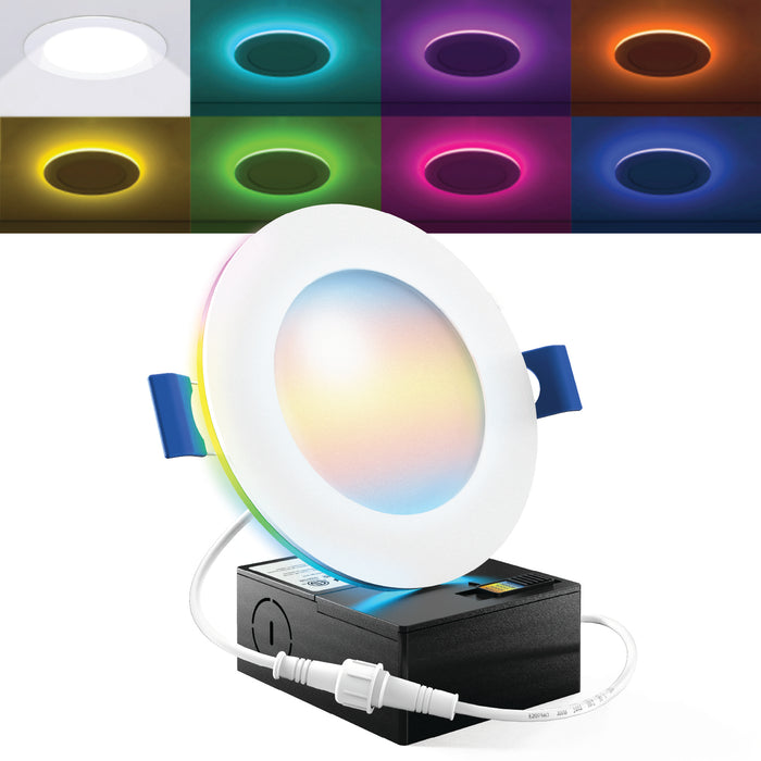 Recessed LED Lighting, 4 Inch, Smart Night Light Slim, Wafer Thin, Smooth Trim, Selectable CCT, 800 Lumens