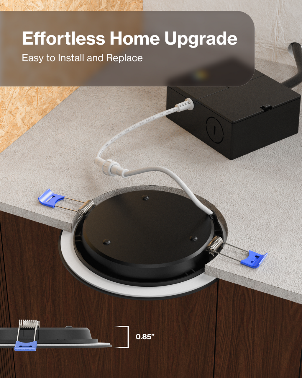 Sunco Lighting Black Trim IC-Rated Included Junction Box Joist-Friendly Adjustable Spring Clips
