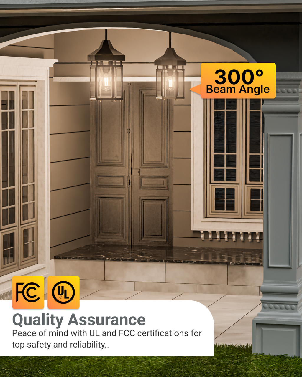 Leave the sensor open. If the built in photocell sensor on our Dusk to Dawn ST64 Filament LED Bulb is covered, it cannot function correctly. Choose a light fixture that is not shaded or blocked. This allows the D2D sensor to detect light levels. Image shows the front door of a house with a light fixture on each side. One is a covered fixture where the D2D sensor cannot detect light levels and the other shows an open fixture with clear glass shade so the D2D sensor will detect light and react.