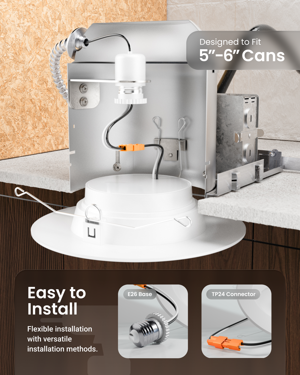 Recessed LED Retrofit Lighting, 5/6 Inch, Smooth, 965 Lumens