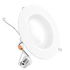 Angled 5/6 inch smooth retrofit light with E26 adapter, spring clips, orange connector, and white trim.
