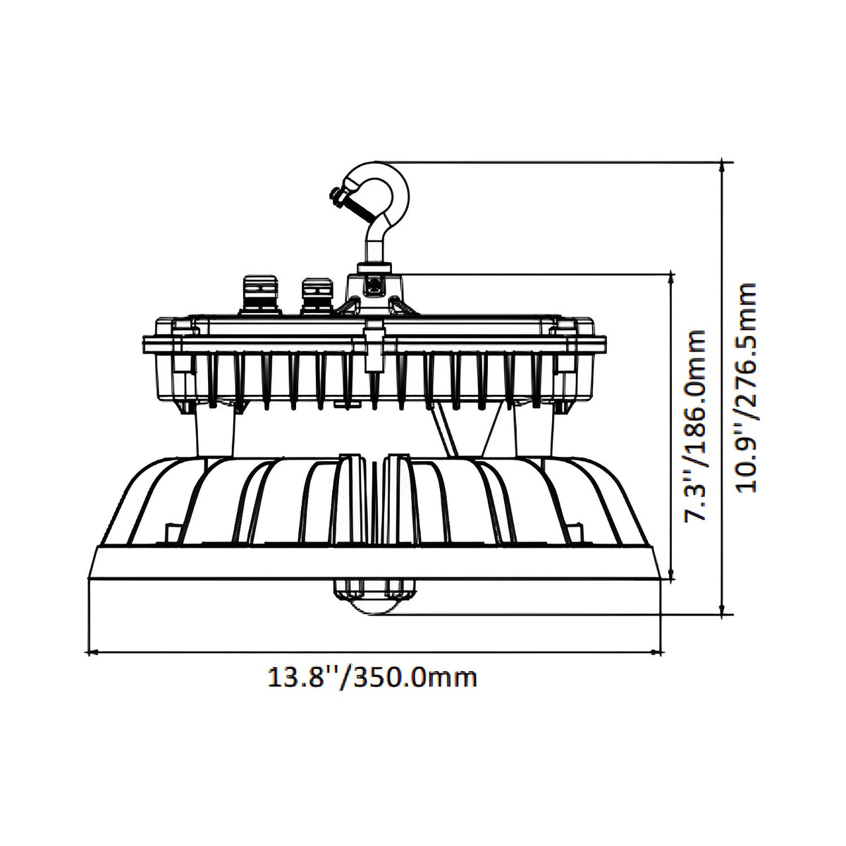 Dimension of high bay led ufo light or commercial lighting fixture