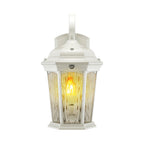 White wall lantern front view with flame illumination