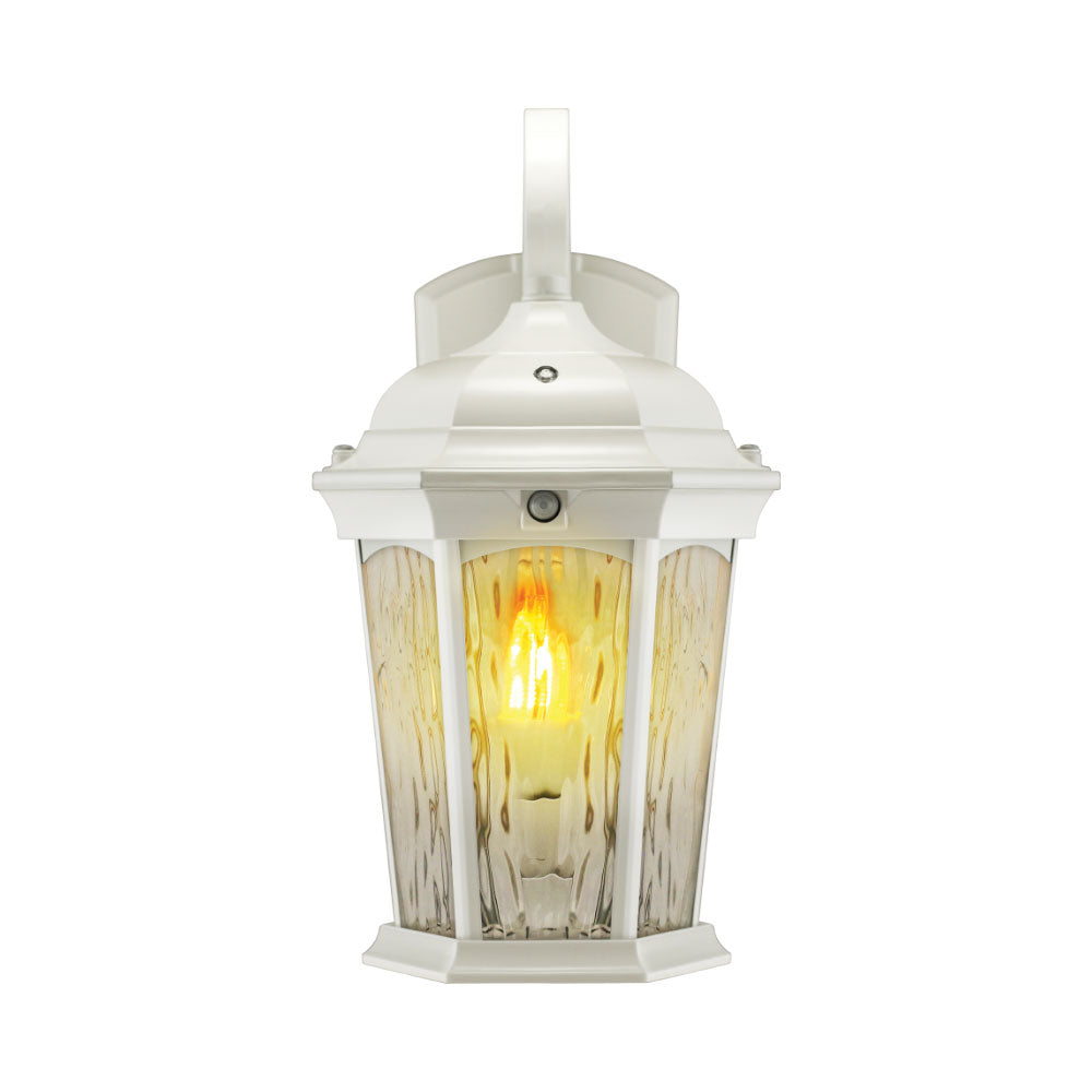 White wall lantern front view with flame illumination