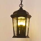 Bronze hanging lantern illuminated close-up