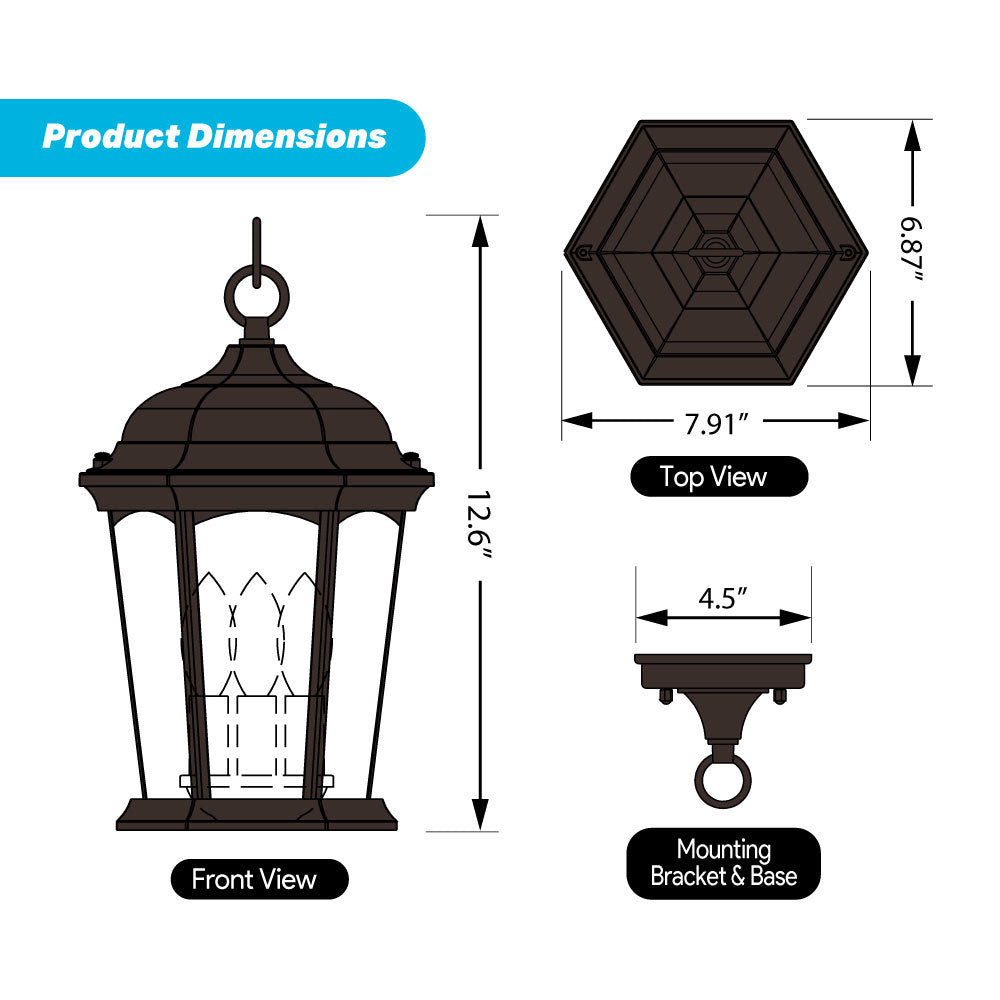 Hanging lantern dimensional drawing