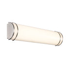 Brushed-nickel short tube vanity light isolated illuminated perspective
